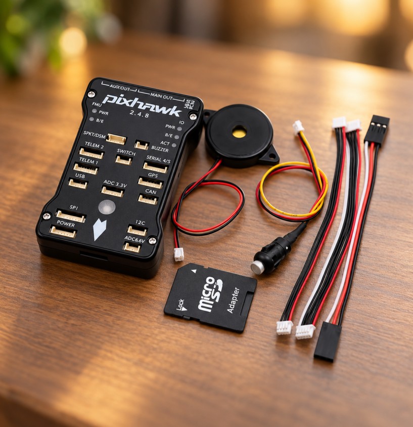 Contrôleur de vol Pixhawk et accessoires utilisés pour les expérimentations MAVLink